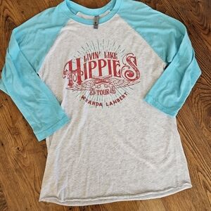 2018 Miranda Lambert 'Livin' Like Hippies' Womens Raglan Tee Gray & Aqua Size L
